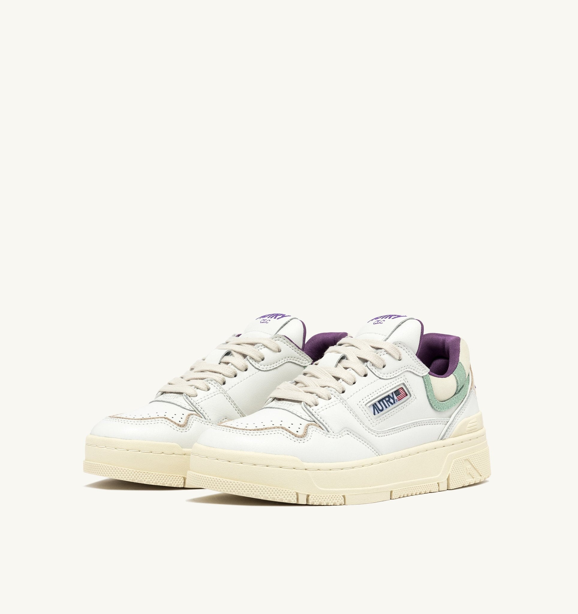 CLC Low en cuir blanc et suède Cameo Green