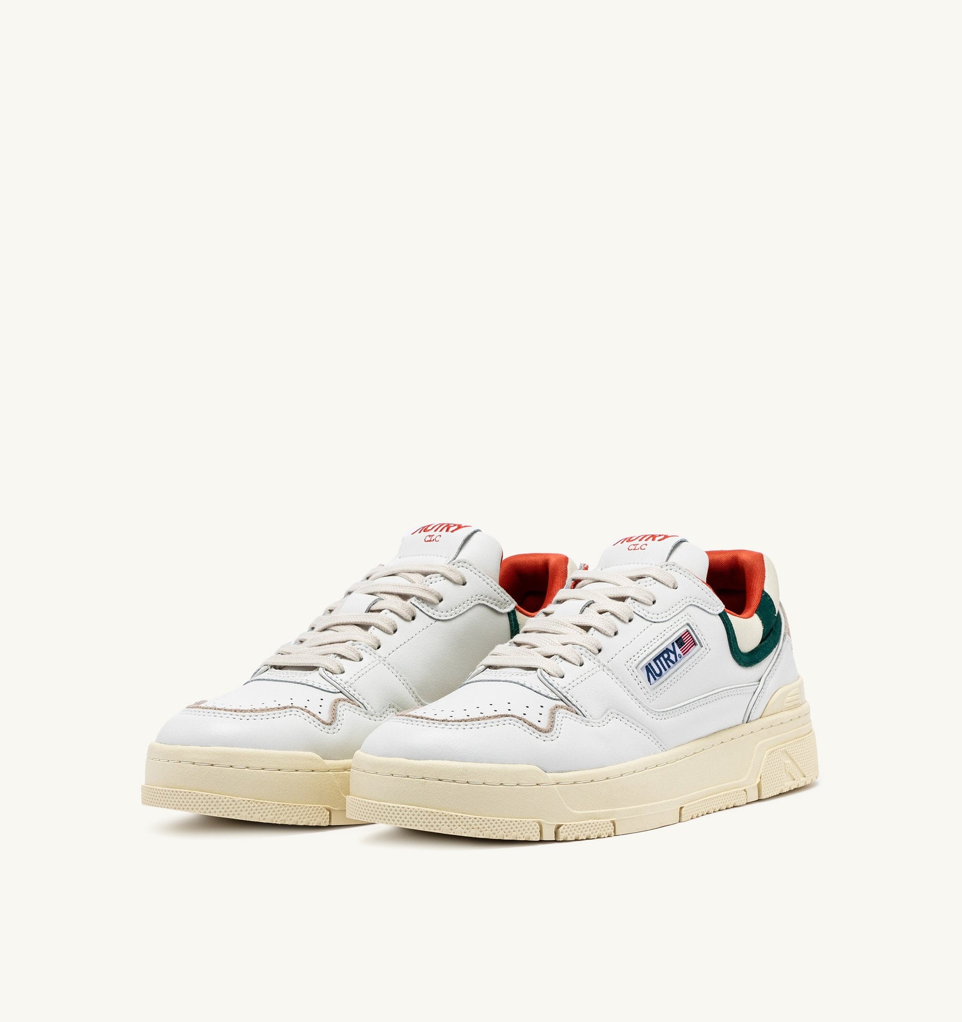 CLC Low en cuir blanc et suède Forest