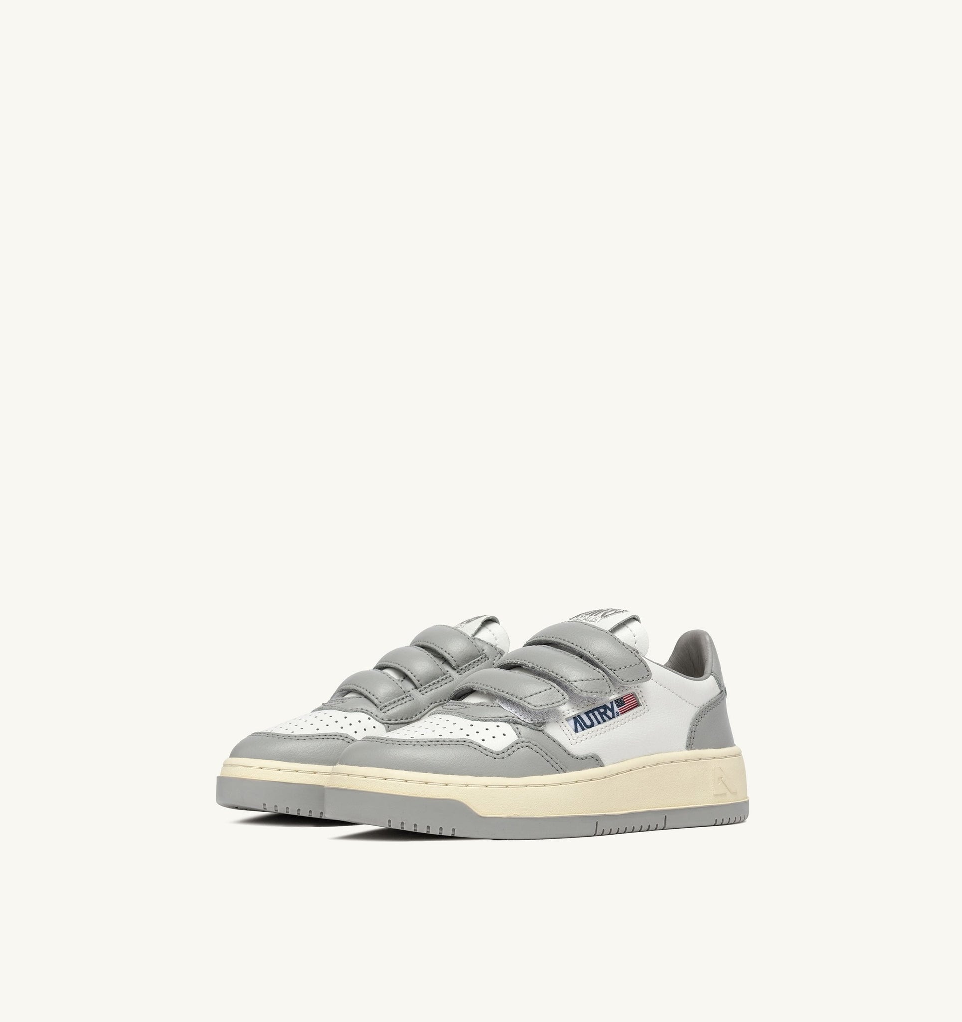 Kidstripes Low en cuir Blanc/Gris Clair