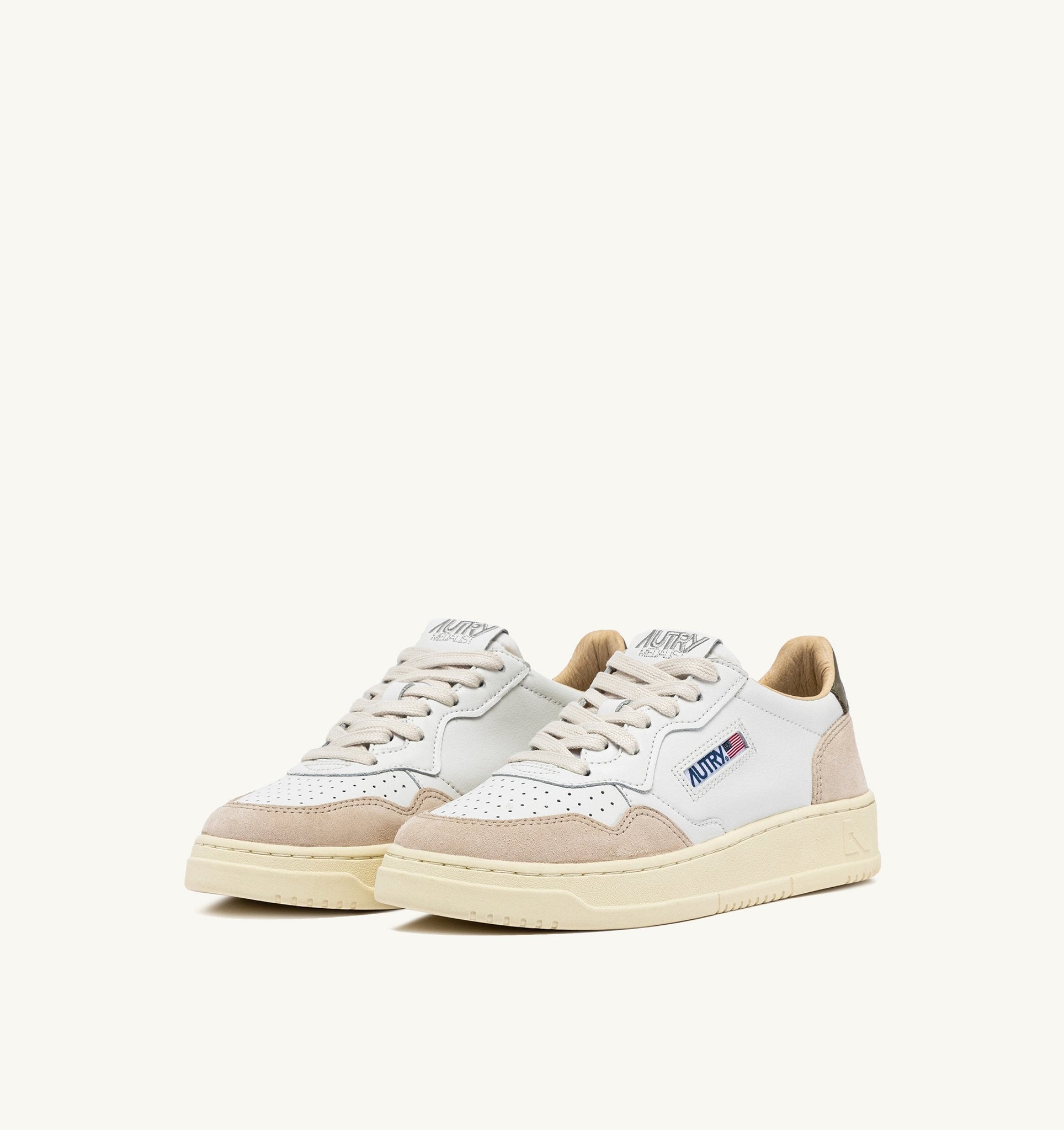 Medalist Low en cuir et suède Blanc/Covert Green