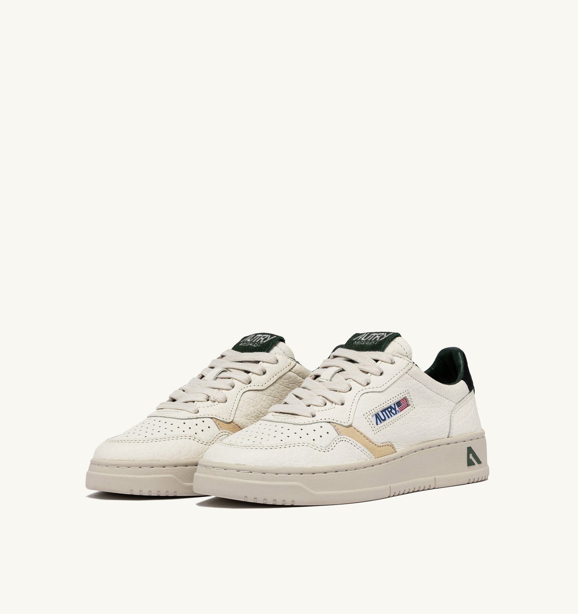Medalist Low en cuir avec détails Beige/Noir/Vert