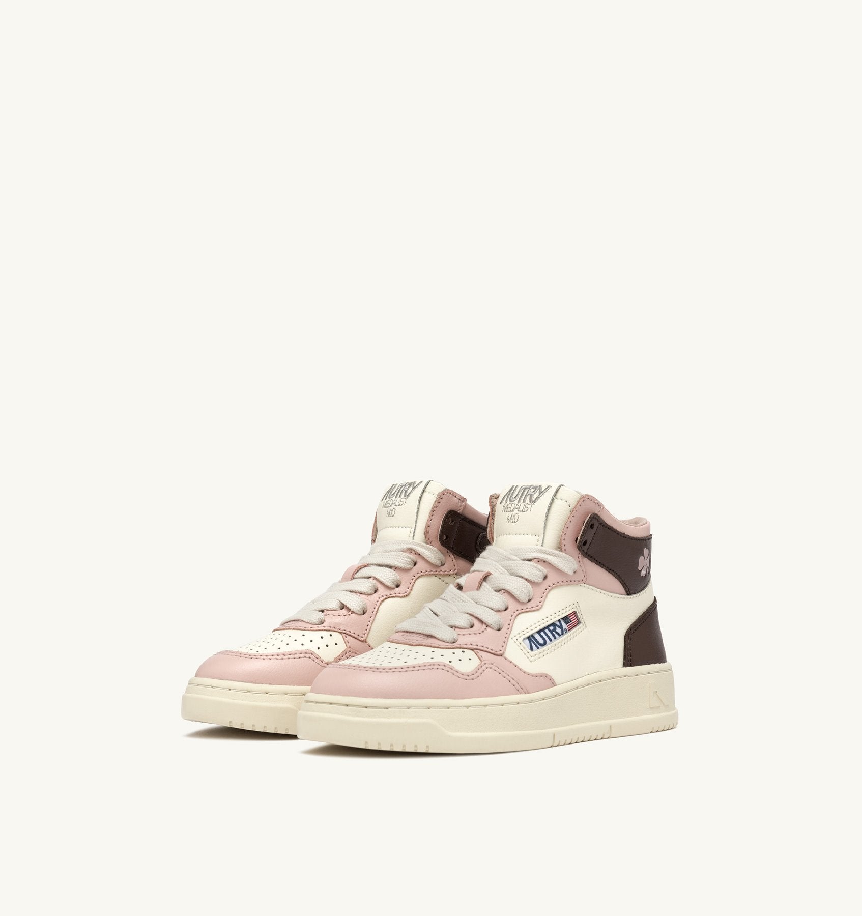 Medalist Kids Mid en cuir Blanc/Marron/Rose Poudré